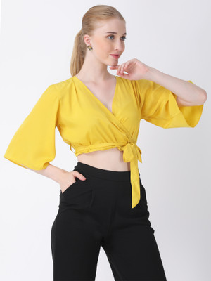 FOR U Casual Solid Women Yellow Top