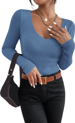 CRAMPLE Casual Self Design Women Light Blue Top