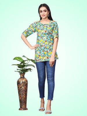 SHCON Casual Floral Print Women Light Green Top