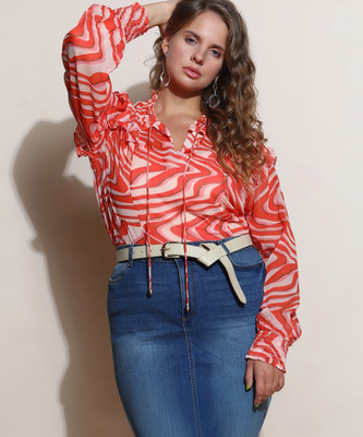 Vero Moda Curve Casual Printed Women Orange, White Top