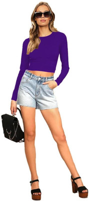 THEBLAZZEE Casual Solid Women Purple Top