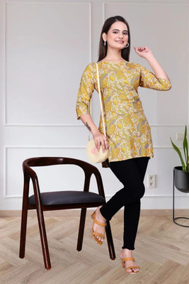 FASTCLO Casual Printed Women Yellow Top