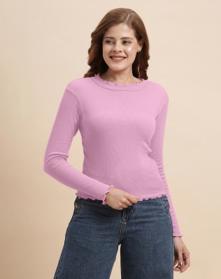 Selvia Casual Solid Women Pink Top