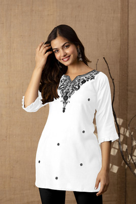 Sehrish Store Women Embellished Cape Top Kurta(White)