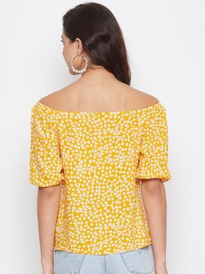 Imfashini Casual Floral Print Women Yellow Top