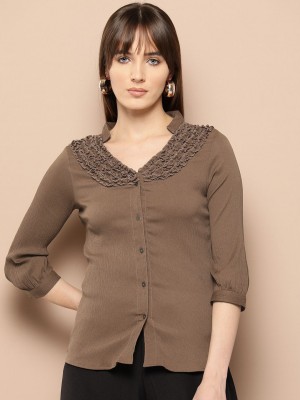 CHEMISTRY Casual Solid Women Brown Top