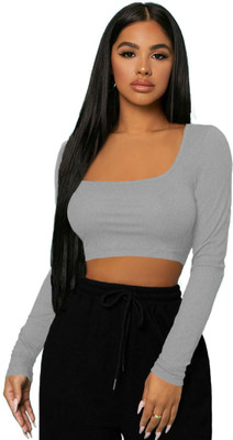 THE BLAZZE Casual Solid Women Grey Top