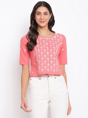 Fabindia Casual Embroidered Women Pink Top