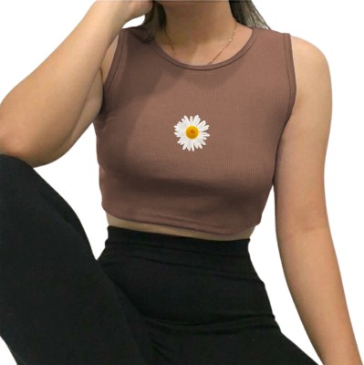 Fashion And Youth Casual Printed Women Brown Top