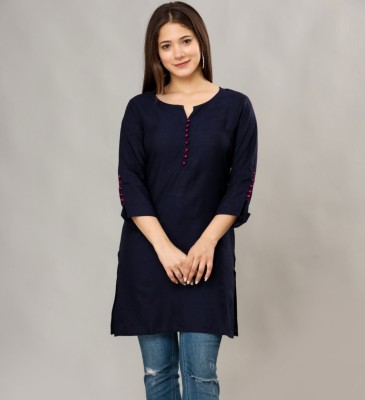 WHY SO FAB Casual Solid Women Dark Blue Top