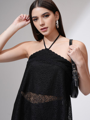 Tokyo Talkies Casual Self Design Women Black Top