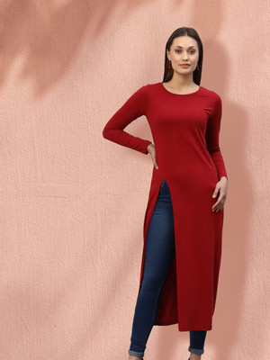 RIGO Casual Full Sleeve Solid Women Maroon Top