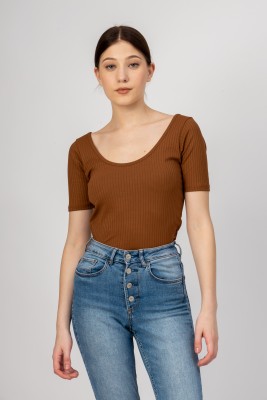 PYR8 Casual Striped Women Brown Top