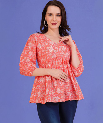 Maheshvi Casual Floral Print Women Pink Top
