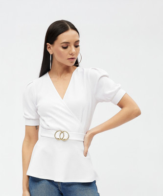 HARPA Casual Solid Women White Top