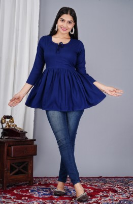 Poojagarment Casual Solid Women Dark Blue Top