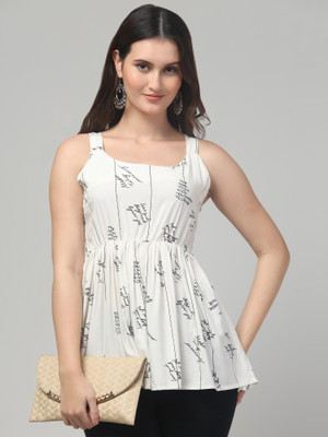 clobug Casual Printed Women White Top