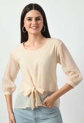 VESFRITA Party Solid Women Beige Top