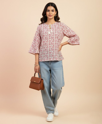 TAYARA Casual Floral Print, Printed Women Red, White Top