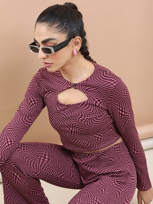 Tokyo Talkies Casual Printed Women Pink, Maroon Top
