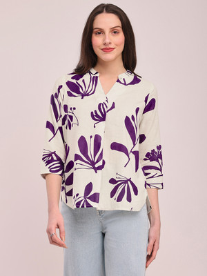 Pink Fort Casual Floral Print Women Purple, White Top