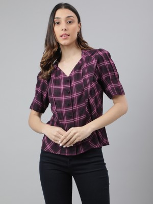 LATIN QUARTERS Casual Checkered Women Red Top