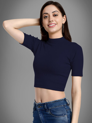 NAVYANKAA Casual Self Design Women Dark Blue Top