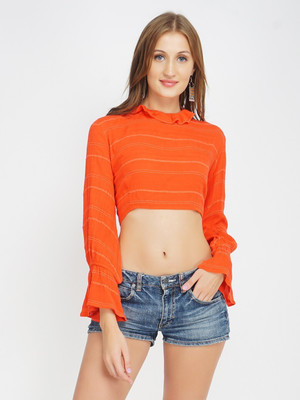 OXOLLOXO Casual Solid Women Orange Top