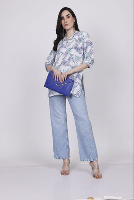 EFAB TEXTILE Casual Printed, Floral Print Women Blue, Green, White Top