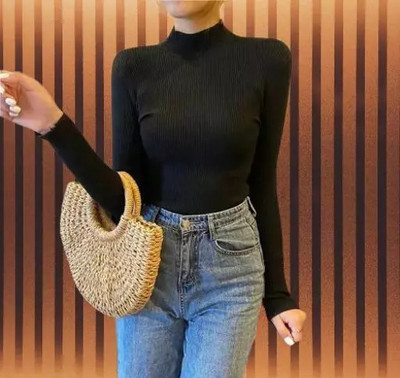 OWN FASHION CLASSIC Casual Self Design Women Black Top