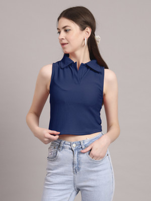 Dressberry Casual Solid Women Blue Top