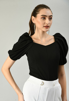 SAKSHI TRADER Party Solid Women Black Top