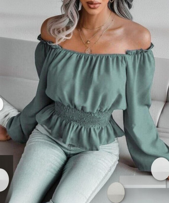 RC FASHION Casual Solid Women Green Top