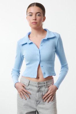 Redamancii Casual Solid Women Light Blue Top