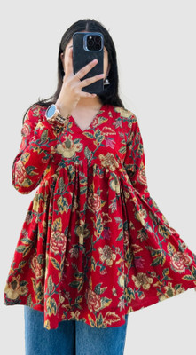 Nandaniexport Casual Floral Print Women Multicolor, Red Top