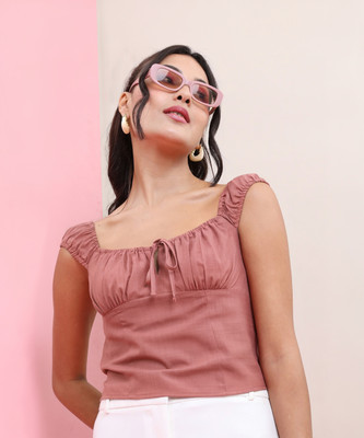 Tokyo Talkies Casual Self Design Women Pink Top