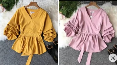 custamwear Casual Solid Women Yellow, Purple Top