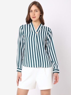 VERO MODA Casual Striped Women Green, White Top