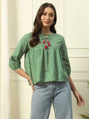 FIORRA Party Printed Women Green Top