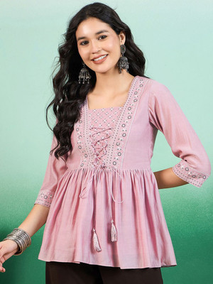 Sangria Casual Embroidered Women Pink Top