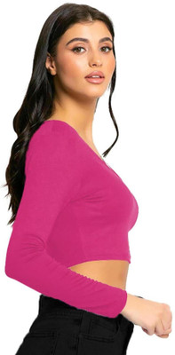 THEBLAZZEE Casual Solid Women Pink Top