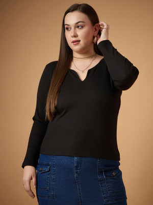SASSAFRAS Curve Casual Solid Women Black Top