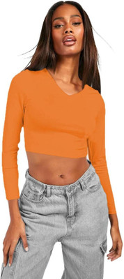 THEBLAZZEE Casual Solid Women Orange Top