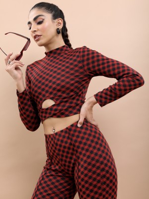 Tokyo Talkies Casual Checkered Women Maroon, Dark Blue Top