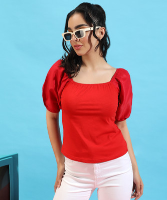 CAMPUS SUTRA Casual Solid Women Red Top
