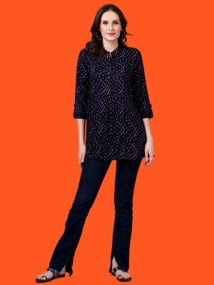 Fashion Point Casual Printed Women Dark Blue Top