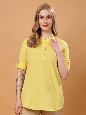 Moda Rapido Formal Solid Women Yellow Top