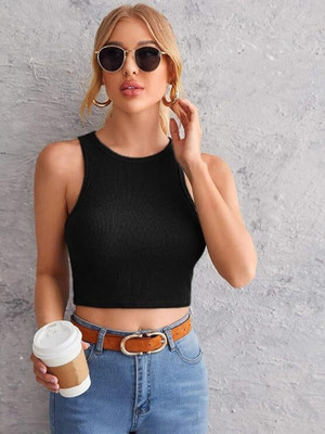 KASHIAN Casual Solid Women Black Top