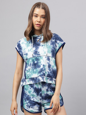 Fitkin Casual Tie & Dye Women Dark Blue, Light Green, White Top