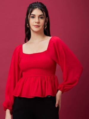 Globus Casual Self Design Women Red Top